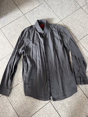 HUGO BOSS Red Label Business Hemd Gr. 45 17,5 Grau Anthrazit Gemustert