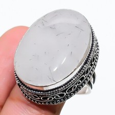 Rutilated Quartz Gemstone Handmade 925 Sterling Silver Jewelry Ring Size 8 US 