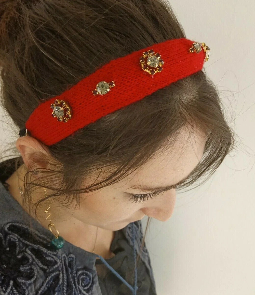 Anthropologie Hairband Rhinestones Embroidered Headband Red hair Accessories