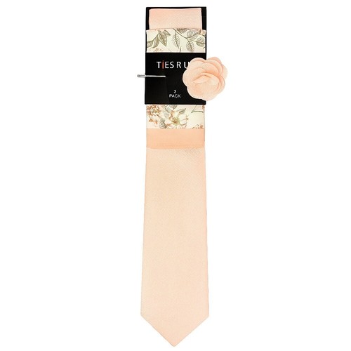 Classic Peach Mens Tie with Pocket Square and Lapel Pin Set Wedding Tie Set - Picture 2 of 4