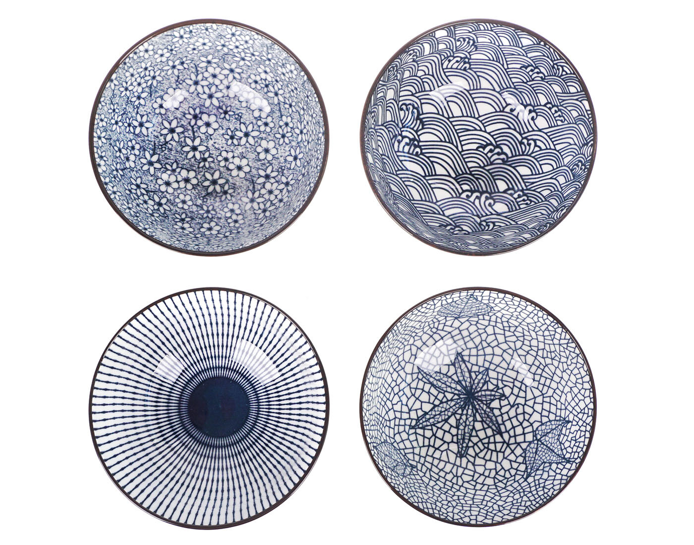 Japanisches Reisschüssel Set | Handbemalt | 4 Stk. | Keramik Servierschüsseln