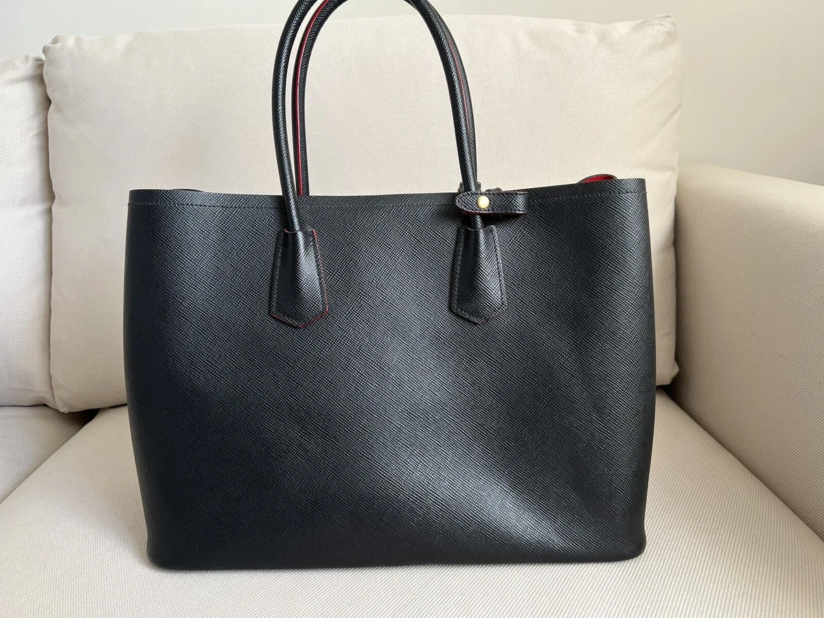 Prada Saffiano Cuir Medium Double Bag in Gray