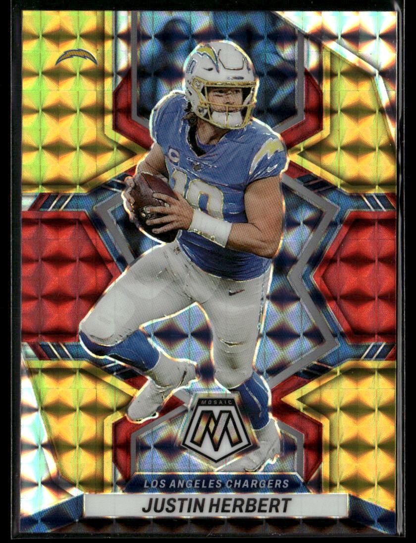 Justin Herbert 2022 Panini Mosaic #101 Choice Fusion Red and Yellow /80 Chargers