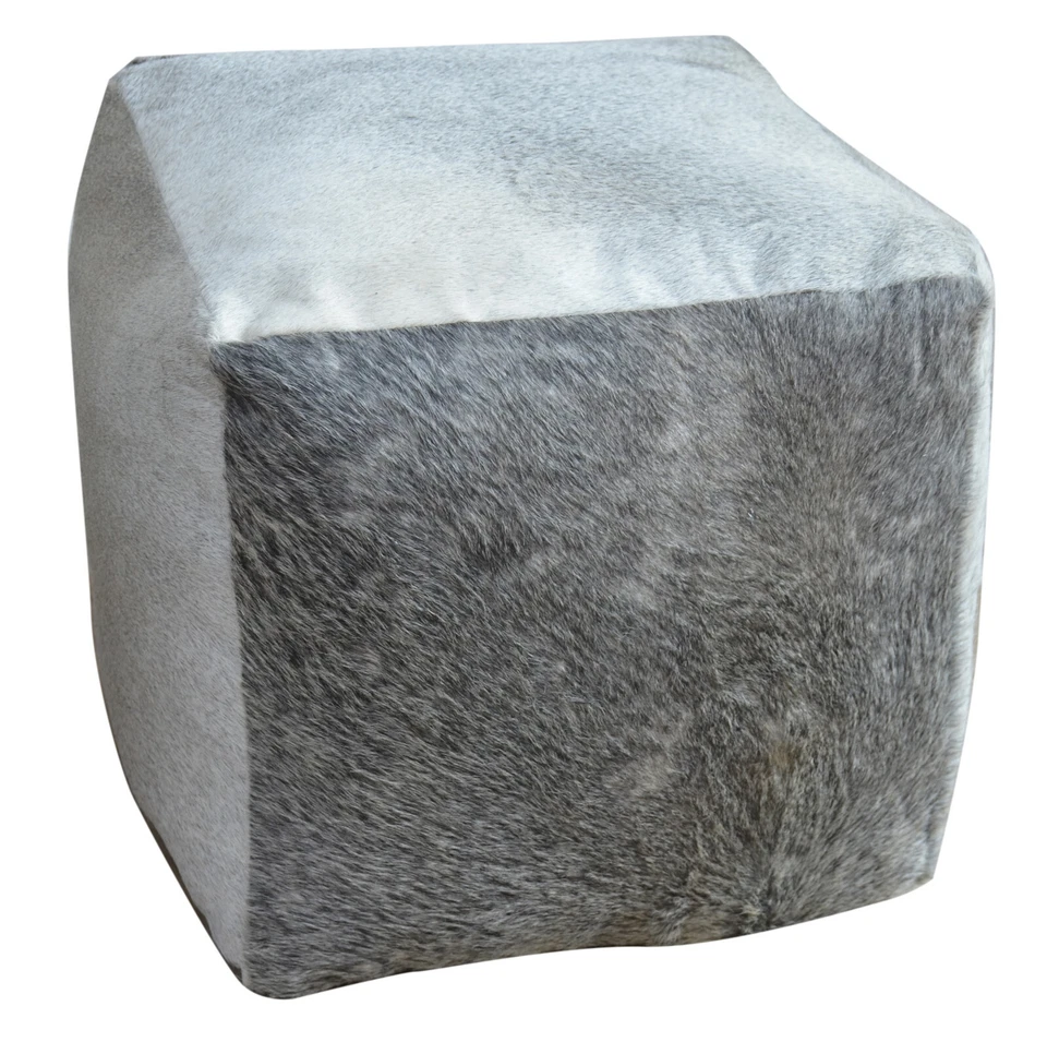 Square Cowhide Pouf INDIA in Grey Cowhide - Image 3 of 4
