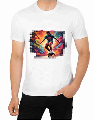 A Pro Skateboarding to the Limits Art on a T shirt Skate Board Art