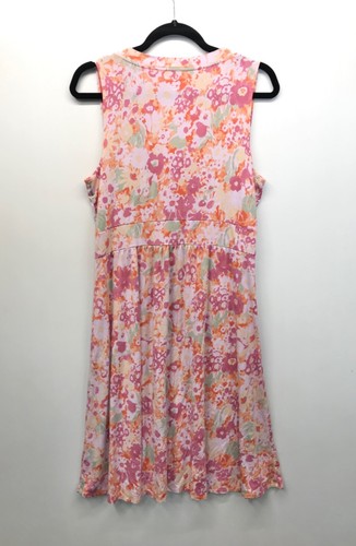 LL Bean Dress Womens L Petite Pink Floral A Line Summer Knit V Neck Stretch - Picture 5 of 7