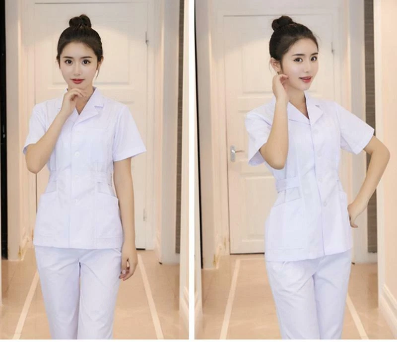 Women Nurse Uniforms Doctor Medical Beautician Lab Work Clothes Short Sleeve Set - Image 2 of 3