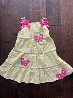Rare Editions girls 3T Yellow gingham seersucker dress w