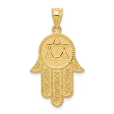 14k Yellow Gold Hamsa with Star of David Charm Pendant 3.21g for Mom