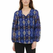 CALVIN KLEIN NEW Women's Chiffon Balloon-sleeve Button Down Shirt Top TEDO