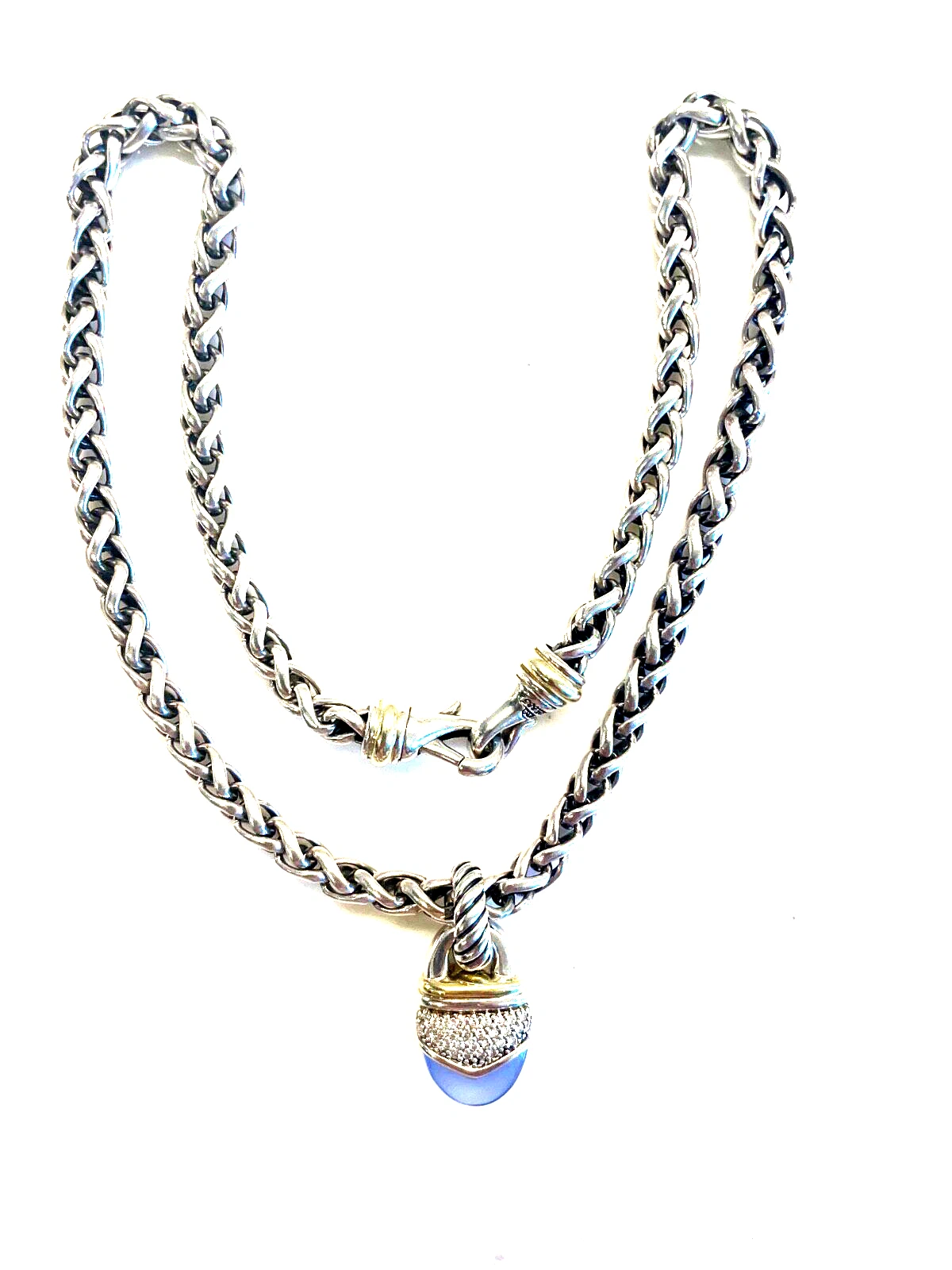 DAVID YURMAN Sterling 18K G Chalcedony Diamond Acorn Enhancer & Necklace