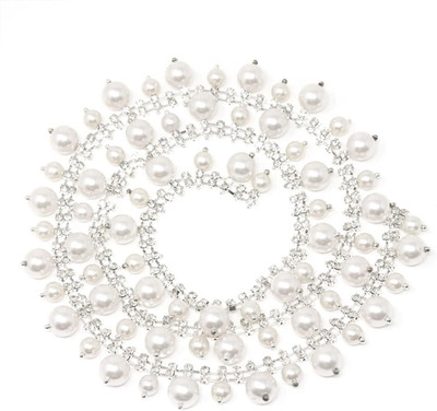 1 Yard Rhinestone Fringe Trim Inlaid Pearl Crystal Ribbon Chain Sewing Crafts Ac