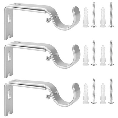 Set of 3 Silver Adjustable Heavy Duty Curtain Rod Brackets Rod Holders Curtai...
