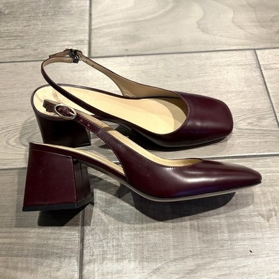 M. Gemi The Diletta Slingback Women US 6.5 EU 36.5  Burgundy Leather Block Heel