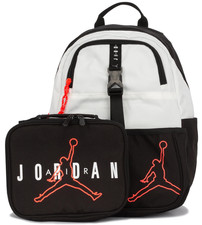 Nike Jordan KID Backpack Laptop LUNCH BOX Black WHITE SCHOOL Bag 9A0775 65 NEW
