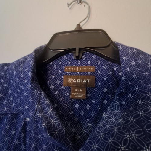 Ariat Nosson Shirt Mens XL Maritime Blue Fitted Stretch Pearl Snap Long Sleeve - Picture 6 of 14