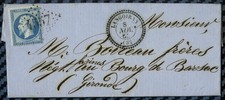 -= Napoléon YT#22 s/lettre de LANGOIRAN pour BARSAC (Gironde) - 1865 =-