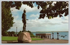 Postcard STATUE OF THE INDIAN CHIEF MASSASOIT OVERLOOKS PLYMOUTH ROCK  HARBOR