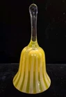 VINTAGE MID CENTURY MODERN MURANO ART GLASS LEMON YELLOW AND WHITE STRIPED BELL