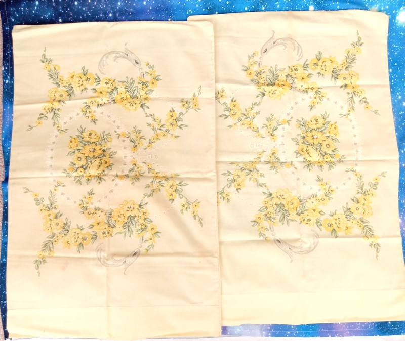 Pair of 70s Vintage Yellow Floral Pillowcases Standard No Iron Muslin Tastemaker