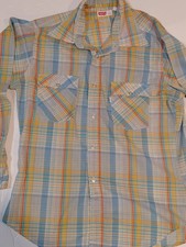 Vintage 70s Levi's Big E White Tab Multicolor Plaid Shirt Mens Cotton Size Large