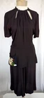 Vintage 40's Black Rayon Crepe Peplum Pleated Bodice Sheath Style Dress SM
