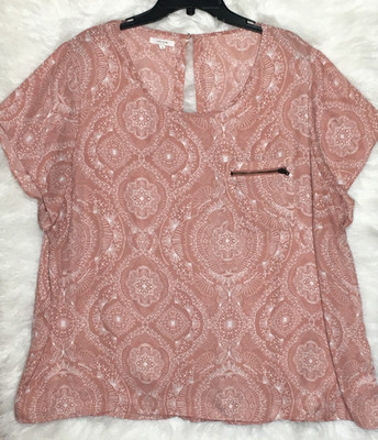 Maurices Blouse Women's Size 3X Plus Short Sleeve Top Mauve Keyhole Back