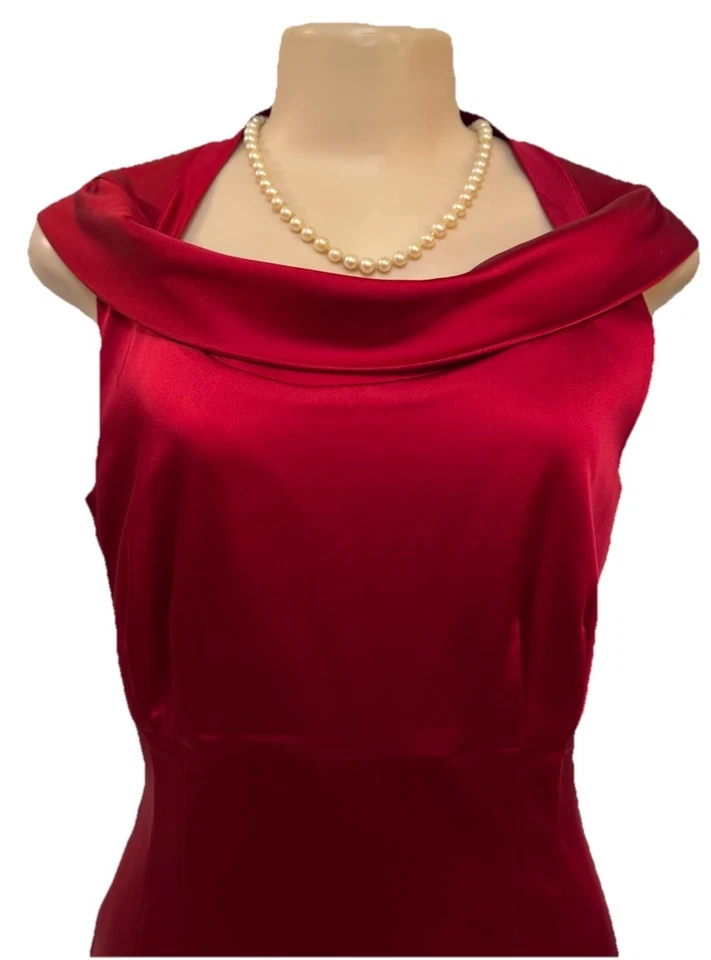 Calvin Klein womens cocktail dress petite size L red Holiday party satin elegant - Image 3 of 4