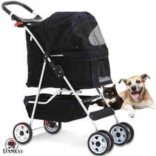 Spacious 4 Wheel Pet Stroller - Ideal Carrier for Small & Medium Pets on the Go