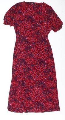 Oasis Damen Kleid rot Herzmuster Midi Fit & Flare Größe S