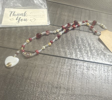 Red, White, Clear & Gold Beaded Necklace w/ W...