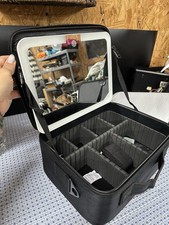 Makeup Bag with LED Mirror Travel Cosmetic Organizer Brush Holder DIY Dividers