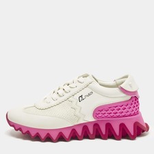 Christian Louboutin Loubishark Size 40 WhitePink Leather Lace Up Sneakers