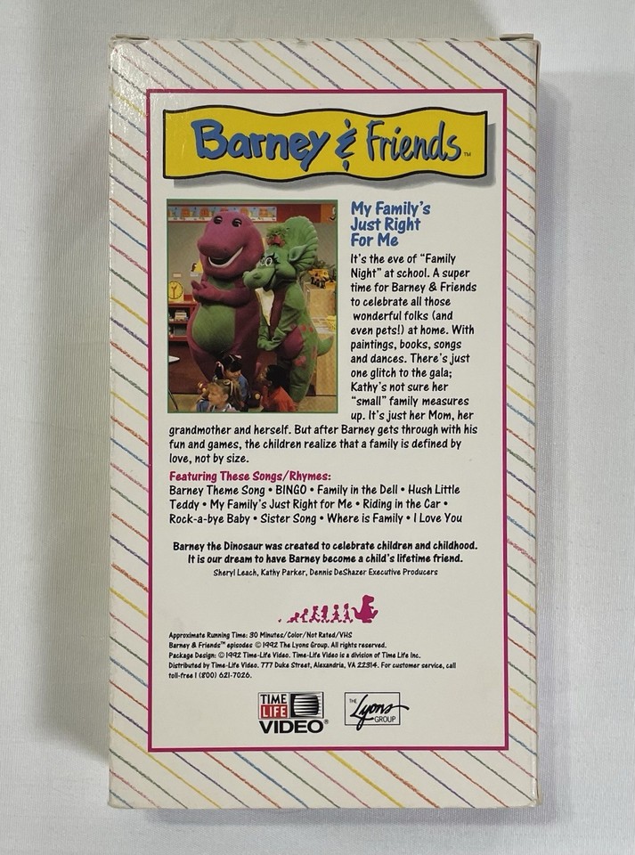 Barney & Friends MY FAMILY’s JUST RIGHT FOR ME VHS Tape, 1992 TimeLife