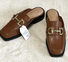 Time and Tru Loafers Mule Womens Shoes Size 10 Brown Memory Foam Comfort Office