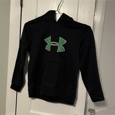 Under Armour Boys Pullover Hoodie Black Green Size M Polyester Long Sleeve