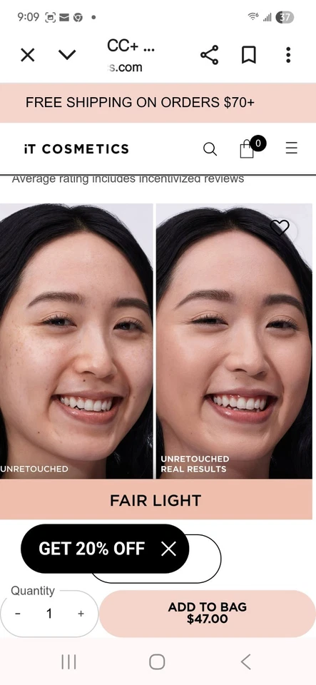 IT Cosmetics CC+ Oil Free Matte Poreless Finish Cream SPF 40 **FAIR** 1.08 fl oz - Image 3 of 4