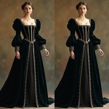 Regal Tudor Victorian History Wedding Dresses Puffy Long Sleeve Lace-up Corset
