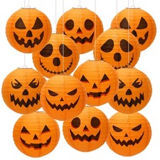 12PCS Halloween Pumpkin Paper Lanterns, Hanging Jack O Lantern Set