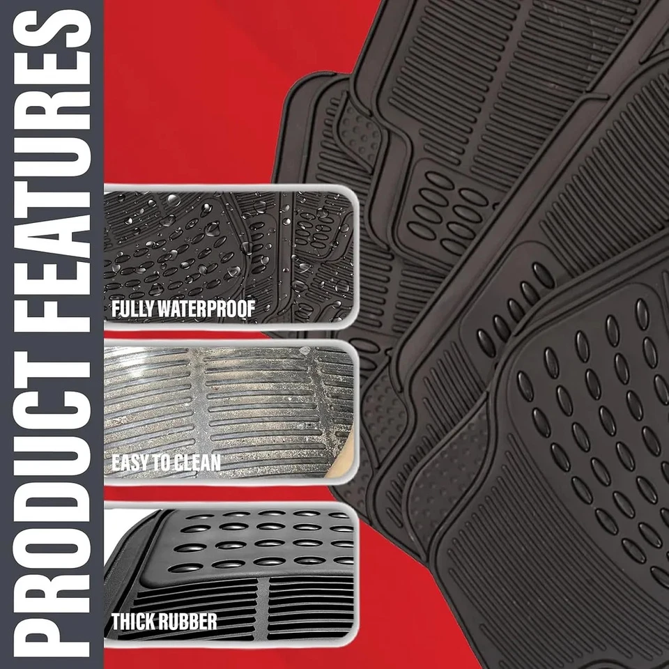 PARA SAAB 93 9-3 95 9-5 - JUEGO COMPLETO DE 4 ALFOMBRILLAS DE GOMA DE ALTA RESISTENCIA UNIVERSALES Foto 3 de 4