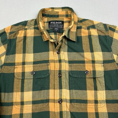 CC Filson Scout Shirt Mens Small Flannel Green Gold Plaid Cotton Pockets - Picture 2 of 8