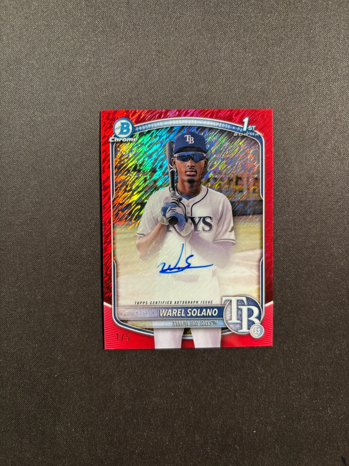 2025 Bowman Chrome Warel Solano 1st Chrome Red Shimmer auto 1/5 BJMY