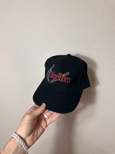 Vintage 90s Marlboro Embroidered Cigarette Logo Black Strapback Hat