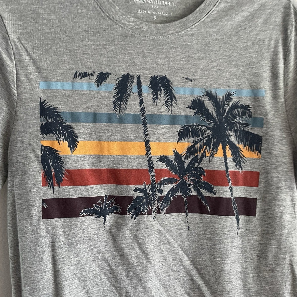 Banana Republic Factory Men S Gray Palm Stripes Graphic Short Sleeve T-Shirt View 2