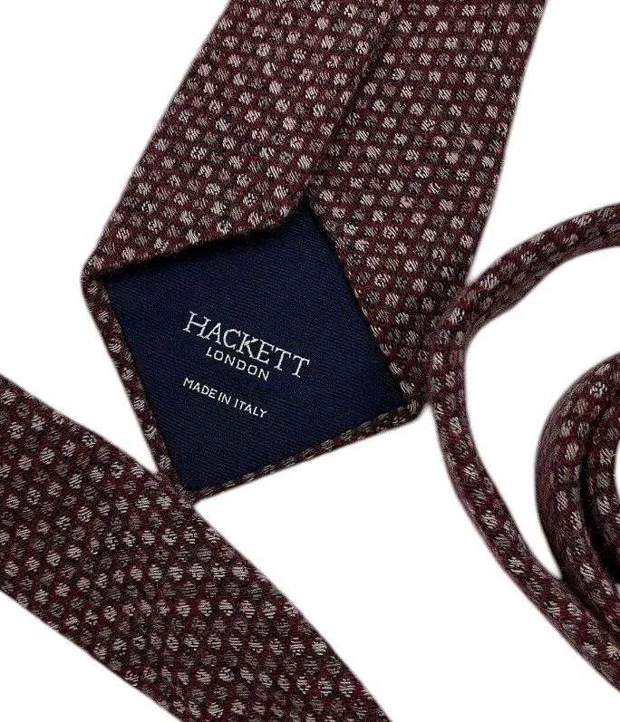 HACKETT Men's Wool Silk Necktie LUXURY Tie Burgundy Geometric W:3.2" EUC - Изображение 2 из 4