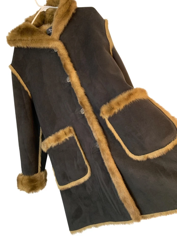 De Colección Años 90 Raro Dennis Basso Reversible Imitación Piel Gamuza Parka Abrigo Capucha RR10730 Medio Foto 2 de 4