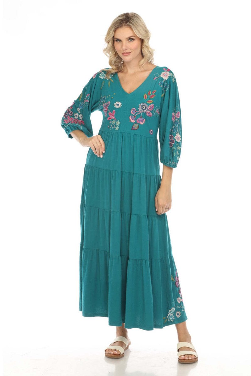 Johnny Was JWLA Shilo Dolman Tiered Knit Dress Boho Chic