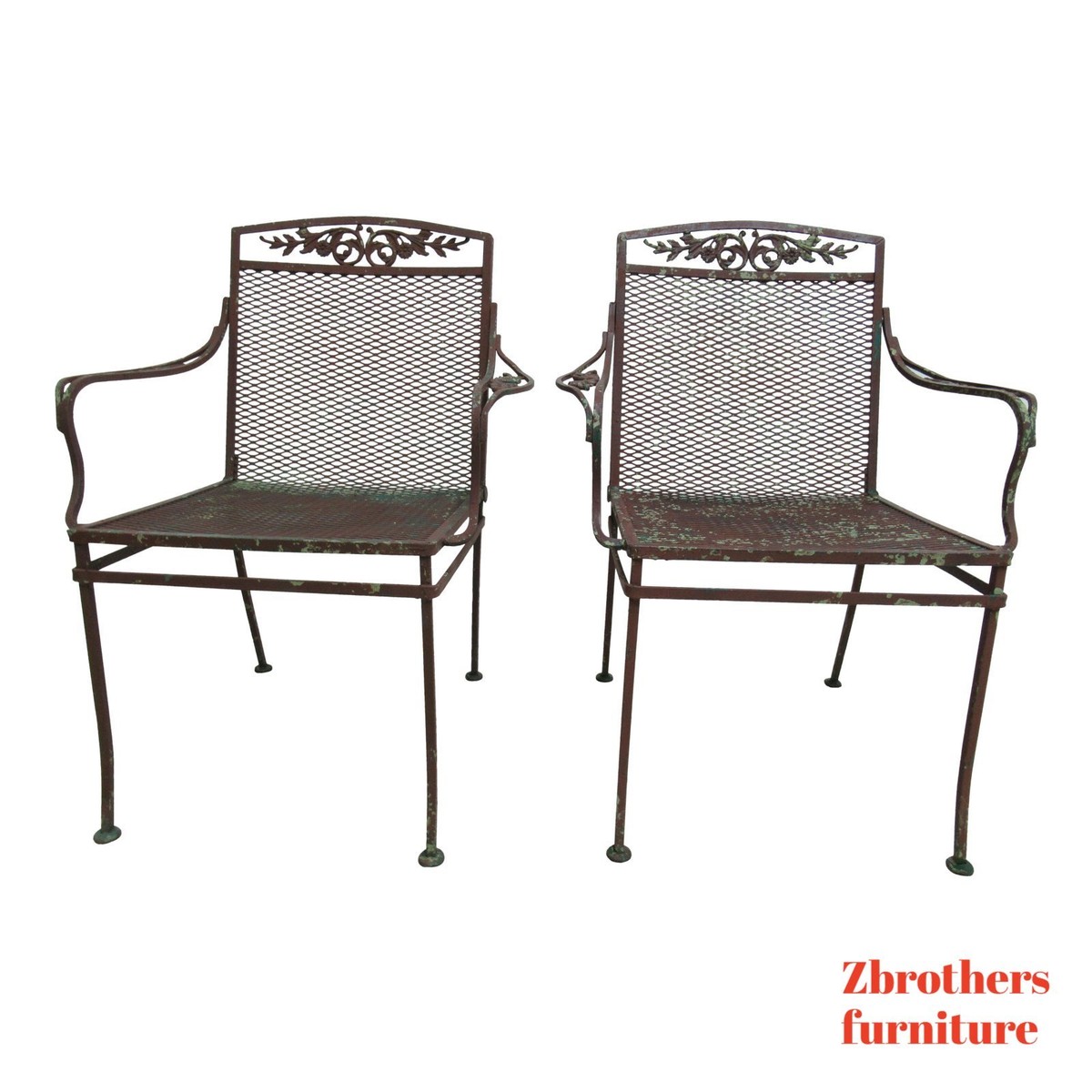 Pair Vintage Woodard Daisy Arm Chairs Outdoor Patio Porch A
