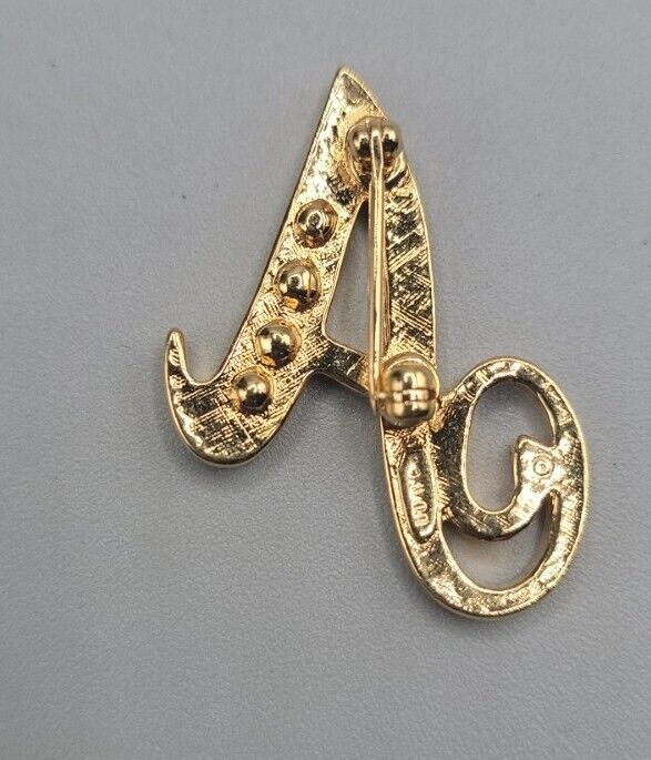 Vintage Avon Letter Rhinestone A Brooch Pin Gold … - image 4