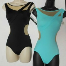 Asymmetrical leotard nude inset line P838 2 colors Ladies szs strappy
